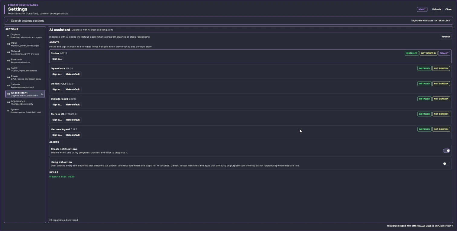 Το Settings > AI assistant με έξι βοηθούς, ειδοποιήσεις κρασαρίσματος και εντοπισμό κολλήματος