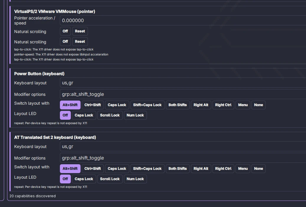Το Settings > Input πριν: μια κάρτα Power Button με πεδία διάταξης πληκτρολογίου