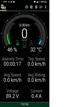 A Pebble Time on the wrist with speed, time and voltage, next to the EUC World screen