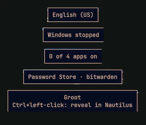 The five tooltips as they now appear on the bar