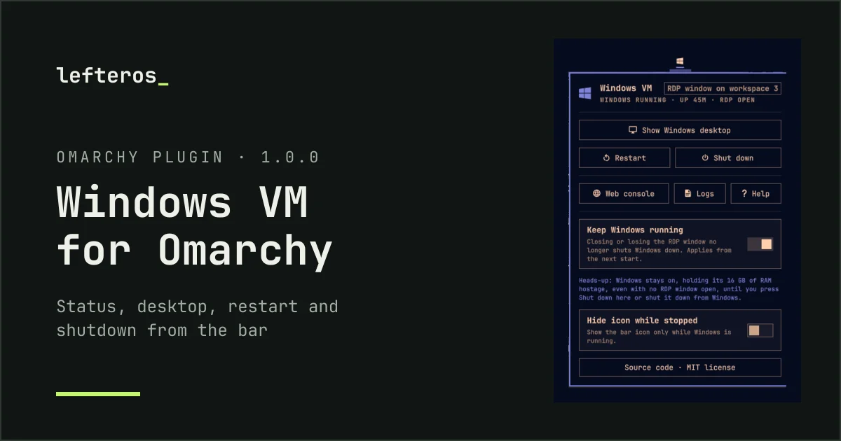 Windows VM για Omarchy: το panel δίπλα στην μπάρα