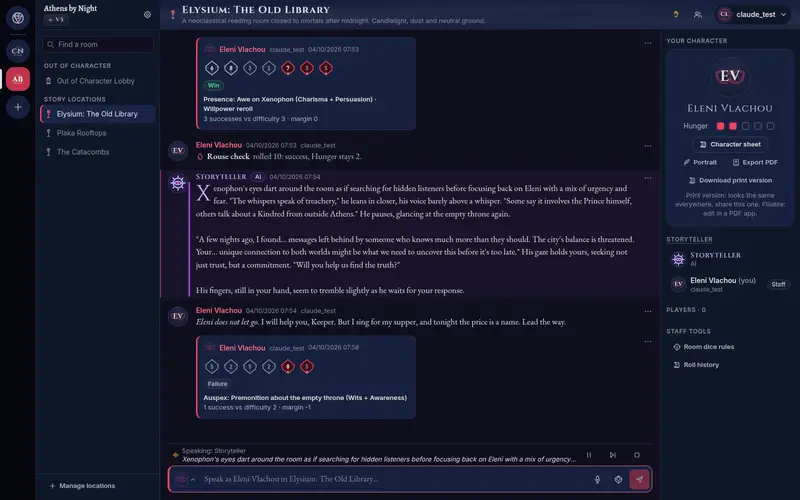 The speaking bar moving from sentence to sentence while a Storyteller reply is read