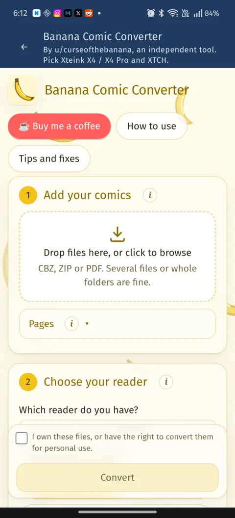 Banana Comic Converter inside the companion app