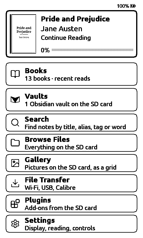 The VaultInk home screen