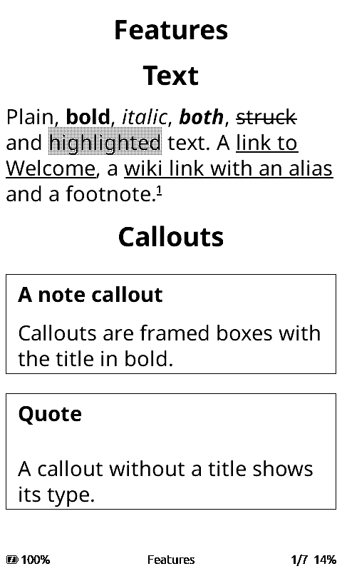 A note with formatting, links, a footnote and callouts