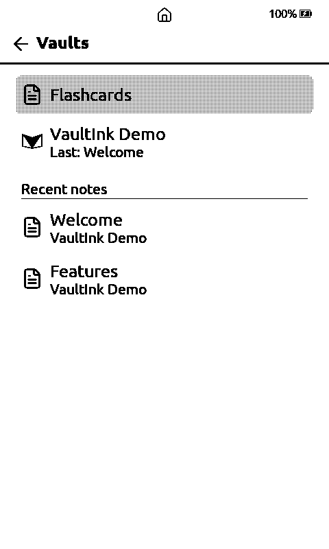 Η σελίδα Vaults με τα Flashcards στην κορυφή